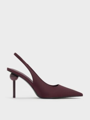 Charles & Keith - Satin Crystal-Embellished Ball-Heel Pointed-Toe Slingback Pumps