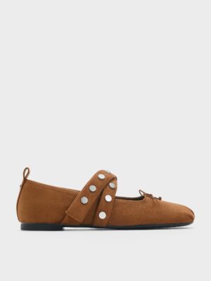 Charles & Keith - Gael Faux Suede Studded Crossover-Strap Bow Mary Janes