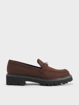 Charles & Keith - Lando Faux Suede Metallic-Accent Platform Loafers