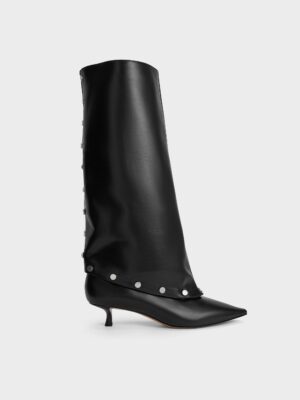 Charles & Keith - Gael Studded Convertible Kitten-Heel Knee-High Boots