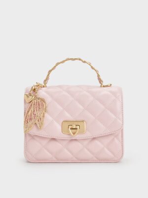 Charles & Keith - Cressida Quilted Top Handle Bag With Bag Charms