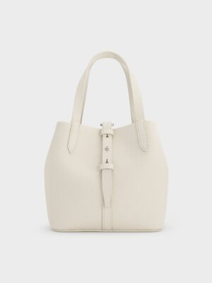 Charles & Keith - Beryl Recycled Leather Double-Handle Belted Bucket Bag