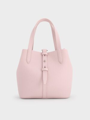 Charles & Keith - Beryl Recycled Leather Double-Handle Belted Bucket Bag