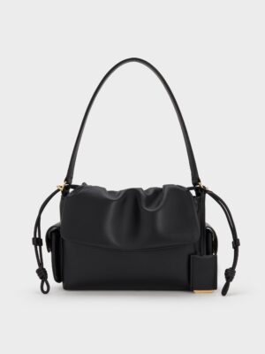 Charles & Keith - Khai Ruched-Flap Side-Pocket Top Handle Bag