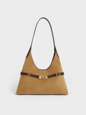 Charles & Keith - Arlet Recycled Suede Metallic-Accent Belted Hobo Bag