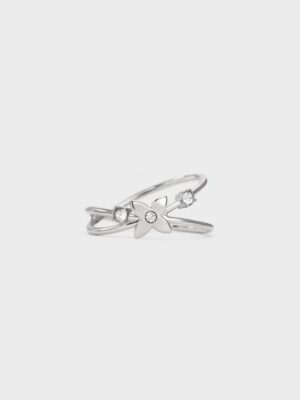 Charles & Keith - Felicity Flower-Motif Crystal Crossover Ring