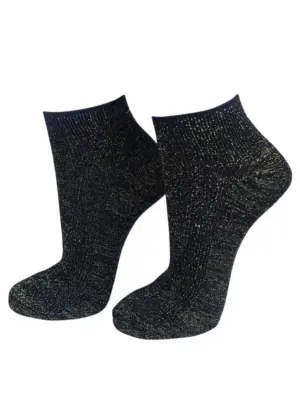 Womens Black Glitter Anklet Socks | Gold Sparkly Shimmer