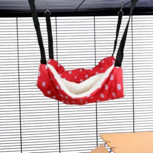 Pet Rat Ferret Chinchilla Fluffy Lined Hammock With Pouch - Red Dots | Little Friends