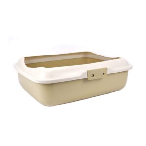 Premium Cat Litter Tray with Raised Rim - Beige (50cm x 40cm)