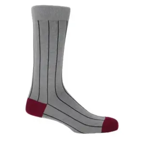 Peper Harrow Pin Stripe Men's Cotton Socks - Grey & Maroon