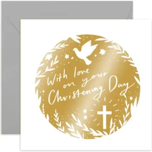 Christening Card - Elegant White & Gold Design with Envelope
