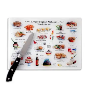 A Very English Alphabet Glass Cutting Board for Food & Drink