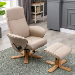 Alexandria Faux Leather Heated Swivel Massager Recliner - Cafe Cream / Free Footstool / Leather