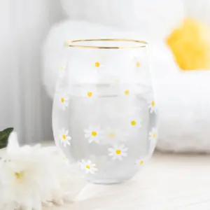 All Over Daisy Print Stemless Wine Glass