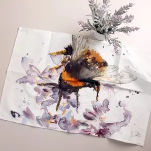 Bee On Heather Watercolour Design Cotton Teatowel UK