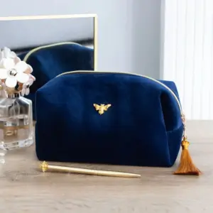 Bee-Utiful Velvet Makeup Bag - Elegant Zippered Storage Bag