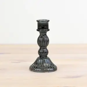 Black Pillar Candle Holder - Elegant 15cm Glass Design