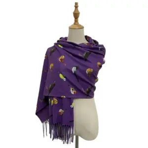 British Wildlife Birds Print Tassel Scarf - Stylish & Warm