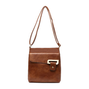 Cross Body Handbag with Zip Top Sections Brown