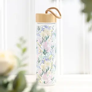 Ditsy Floral Print Glass Bamboo Water Bottle | Stylish 550ml