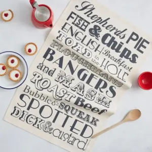 Classic English Meals Tea Towel - Vintage Kitchen Decor