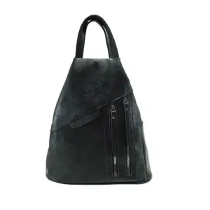 Faux Leather Backpack with Exterior Zippers & Handle Black