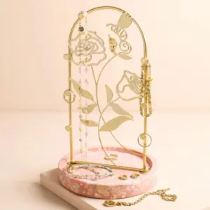 Floral Jewellery Stand with Terrazzo Base & Delicate Design