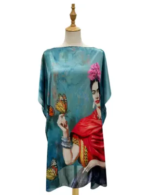 Frida Kahlo Butterfly Silk Cover Up - Art Print Style