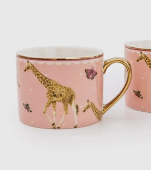 Giraffe Pattern Pink Mug with Gold Handles - Luxury Design