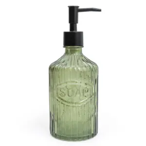 Green Glass Soap Dispenser with Black Pump - Timeless Design