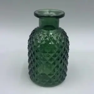 Green Patterned Glass Vase Decorative Intricate Design Vase