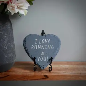 I Love Running & You Heart Shaped Slate Running Coaster