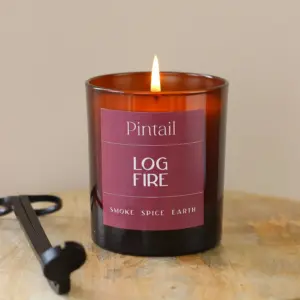 Log Fire Glass Candle - Rich Fragrance & Hand Poured