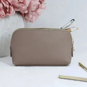 Medium Saffiano Fine Pu Leather Zipped Cosmetic Makeup Bag