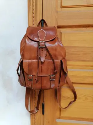 Handmade Premium Moroccan Leather Backpack | Brown Leather Bag