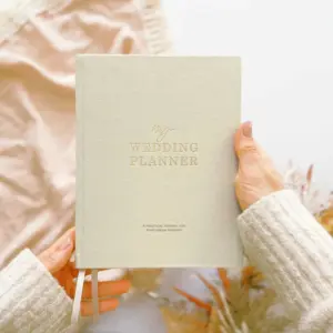 Ivory Cloth Wedding Planner Book with Gold Foil - Elegant Guide