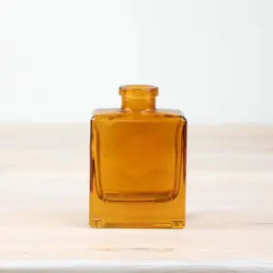 Ochre Glass Square Shaped Vase - Stunning Amber Design
