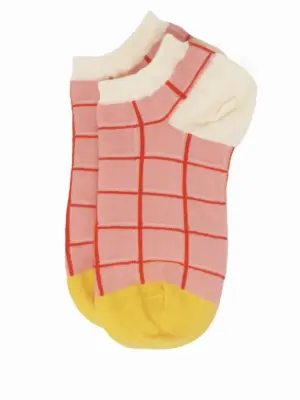 Peper Harrow Grid Women's Cotton Trainer Socks Pink