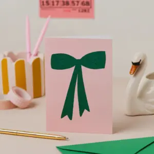 Pink and Green Glitter Bow Card - Sparkle and Shine Greetings