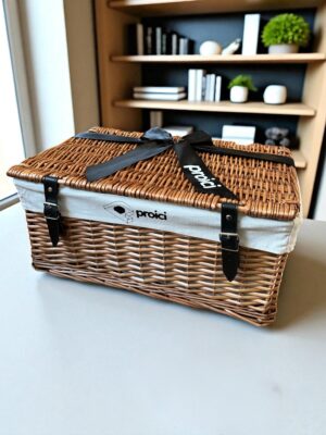 Corporate Branded Lined Hamper and Ribbon Brown