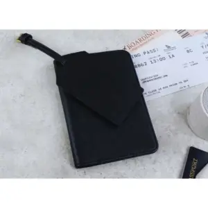 Leather Passport Holder & Luggage Tag Holiday Travel Set Black