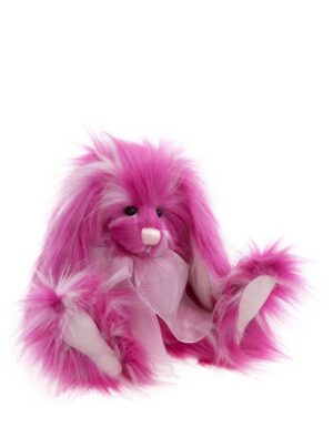 Charlie Bears Raspberry Ripple Pink Plush Jointed Rabbit with Organza Ribbon Bow+