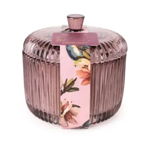 Garden Plum Ribbed Glass Jar Candle - Elegant Scented Decor
