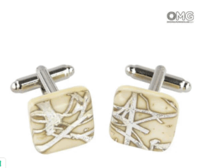 Original Murano Glass Cufflinks - White Spiral Cufflinks