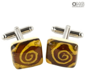 Amber Spiral Original Murano Glass Cufflinks - Handmade Elegance