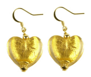 Heart Stones Earrings - Murano Glass with Pure Gold Leaf