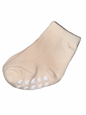 Set of Two Pairs of Baby Socks - One with Soft Rubber Soles for Learning to Walk Beige
