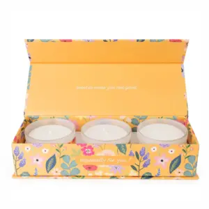 Set of 3 Candle Gift Set - Elegant Birthday Floral Ochre
