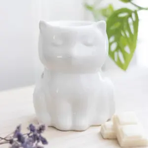 Shiny White Cat Oil Burner for Home Decor & Gift