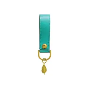 Leaf Leather Keyring - Teal Blue with Gold Hardware Charm